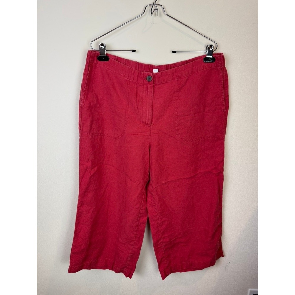J. Jill Love Linen Red Cropped Pants Womens Large Petite 100% Linen Relaxed Fit